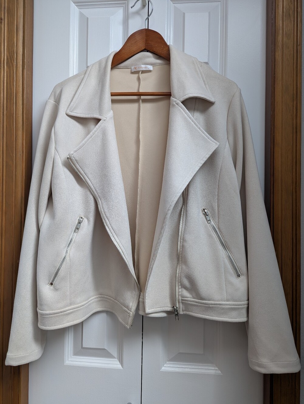 Womens Cream Vegan Suede Moto Jacket XL